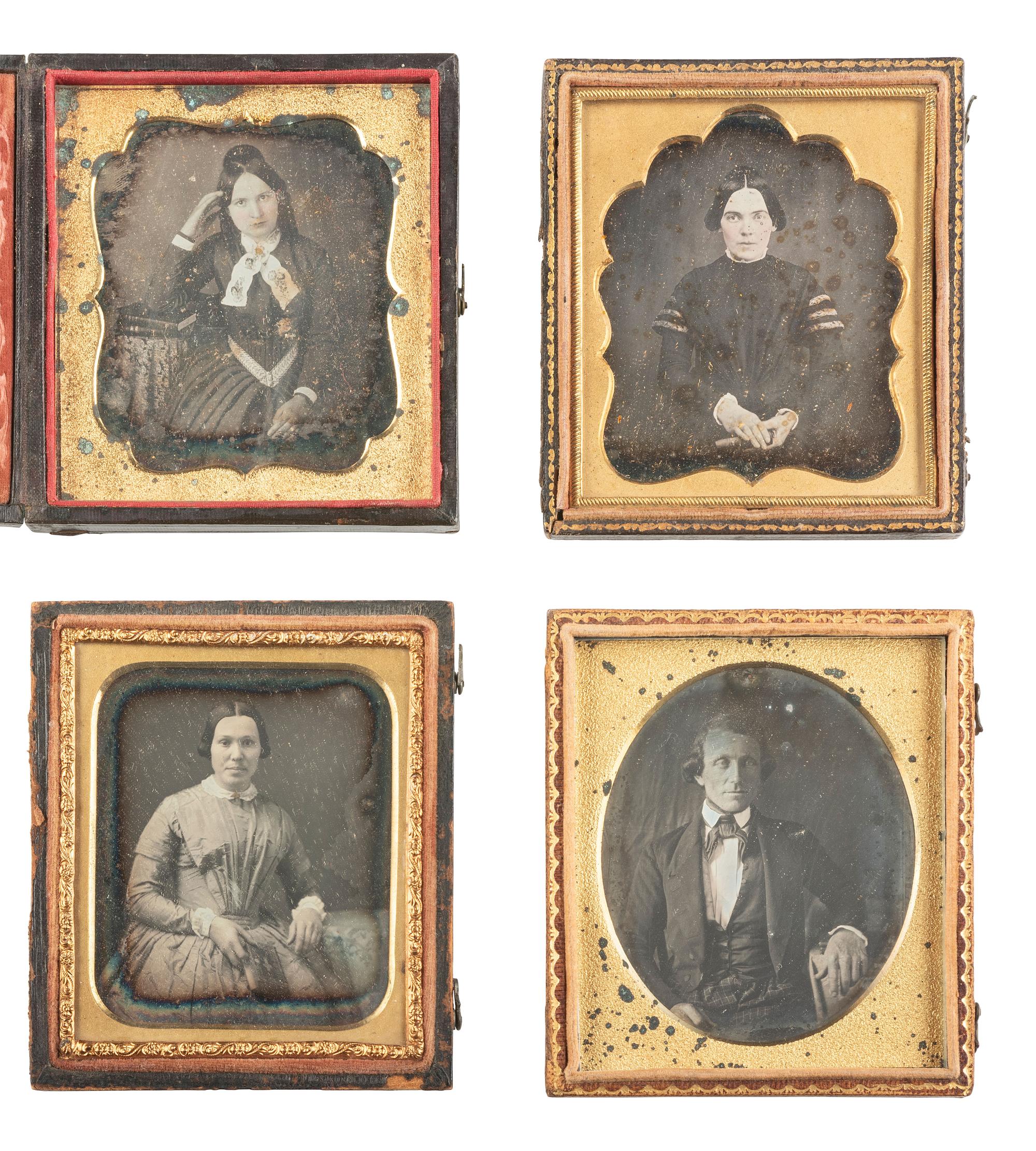 [EARLY PHOTOGRAPHY]. 19 sixth plate daguerreotypes of people with books & other objects/accessories.