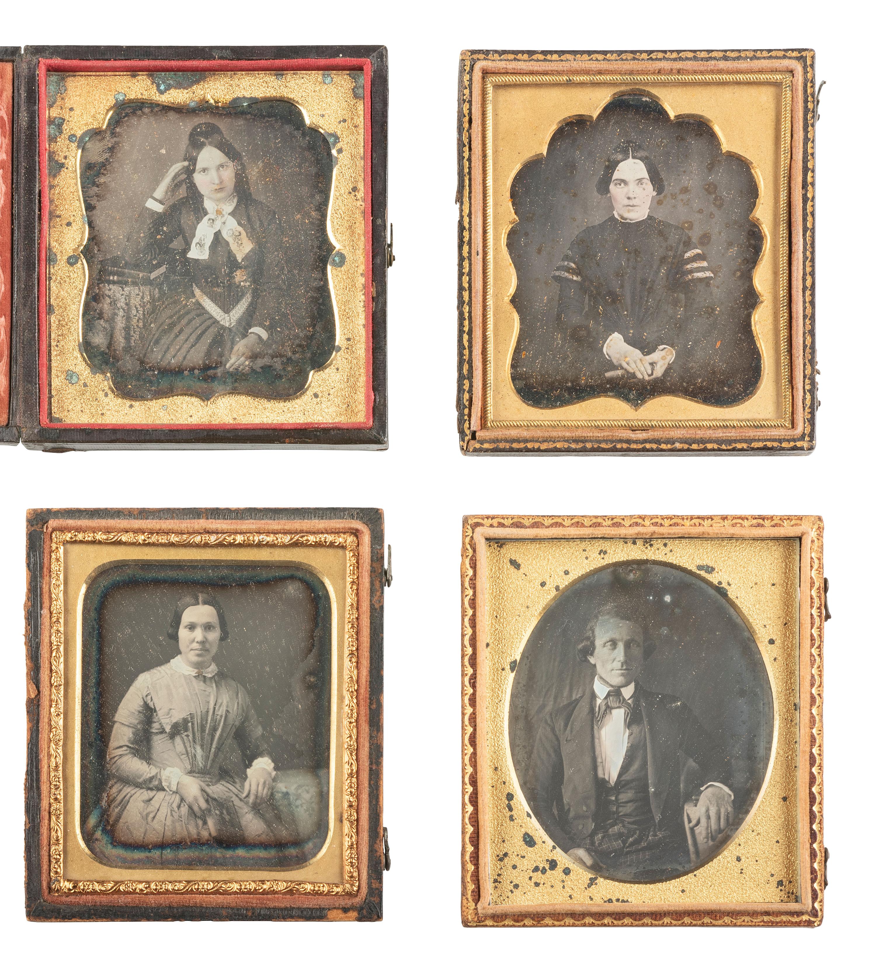 [EARLY PHOTOGRAPHY]. 19 sixth plate daguerreotypes of people with books & other objects/accessories.
