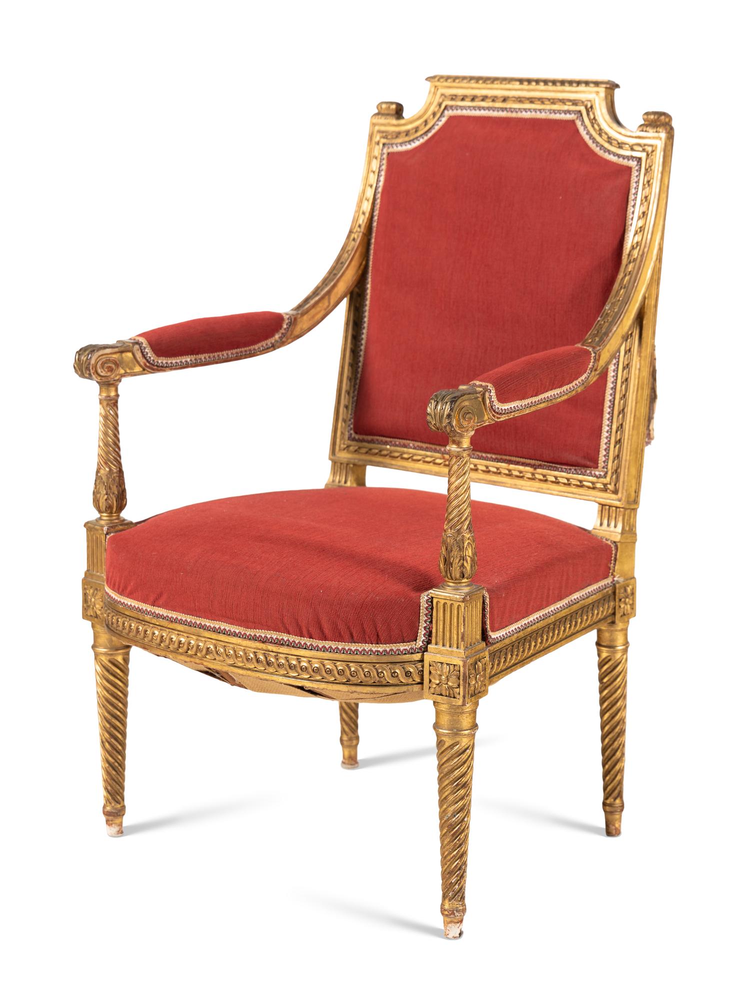 A Pair of Louis XVI Style Giltwood Fauteuils