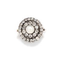 ANTIQUE, CULTURED PEARL AND DIAMOND BROOCH
