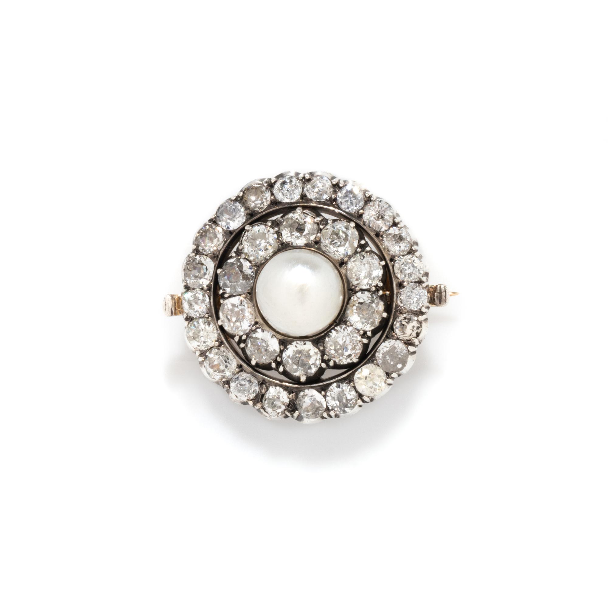 ANTIQUE, CULTURED PEARL AND DIAMOND BROOCH