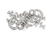 An Art Deco Platinum and Diamond Double Clip Brooch,