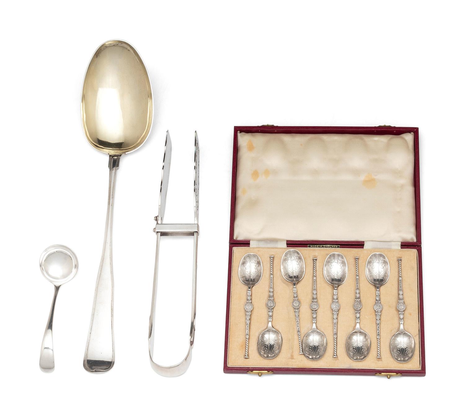A Collection of Irish and English Silver Flatware Articles