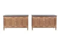 A Pair of Reed-Carved Marble-Top Console Cabinets in the Style of Maison Jansen