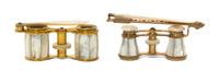 Two Pairs of French Mother-of-Pearl Veneered Opera Glasses, Width of first 3 7/8 inches.
