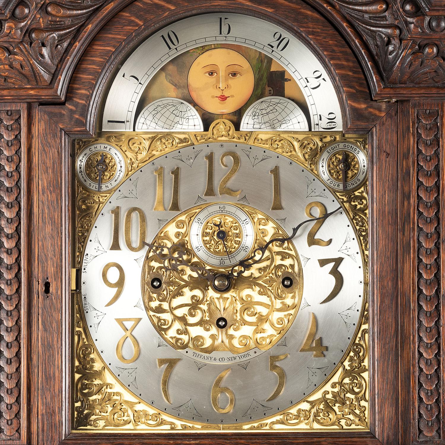 A Renaissance Revival Carved Oak Tall Case Clock