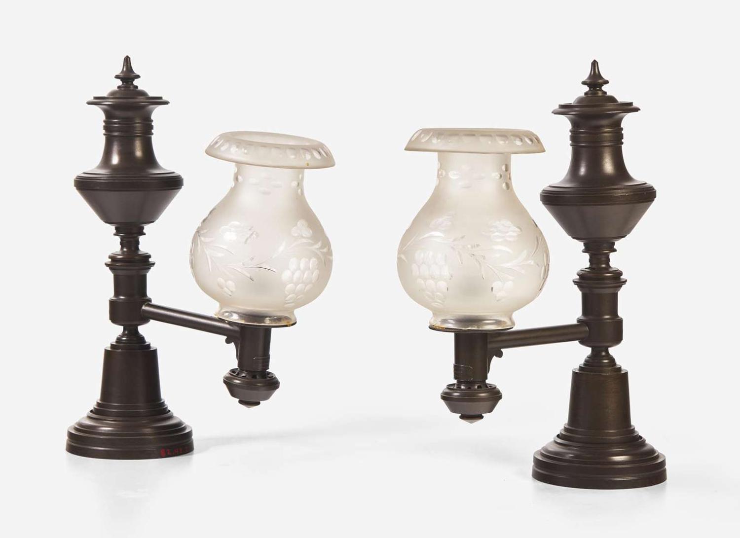 A pair of bronze Argand lamps, Henry N. Hooper & Co., Boston, MA, circa 1835