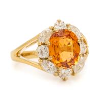 Spessartine Garnet, Diamond, and Yellow Gold Ring