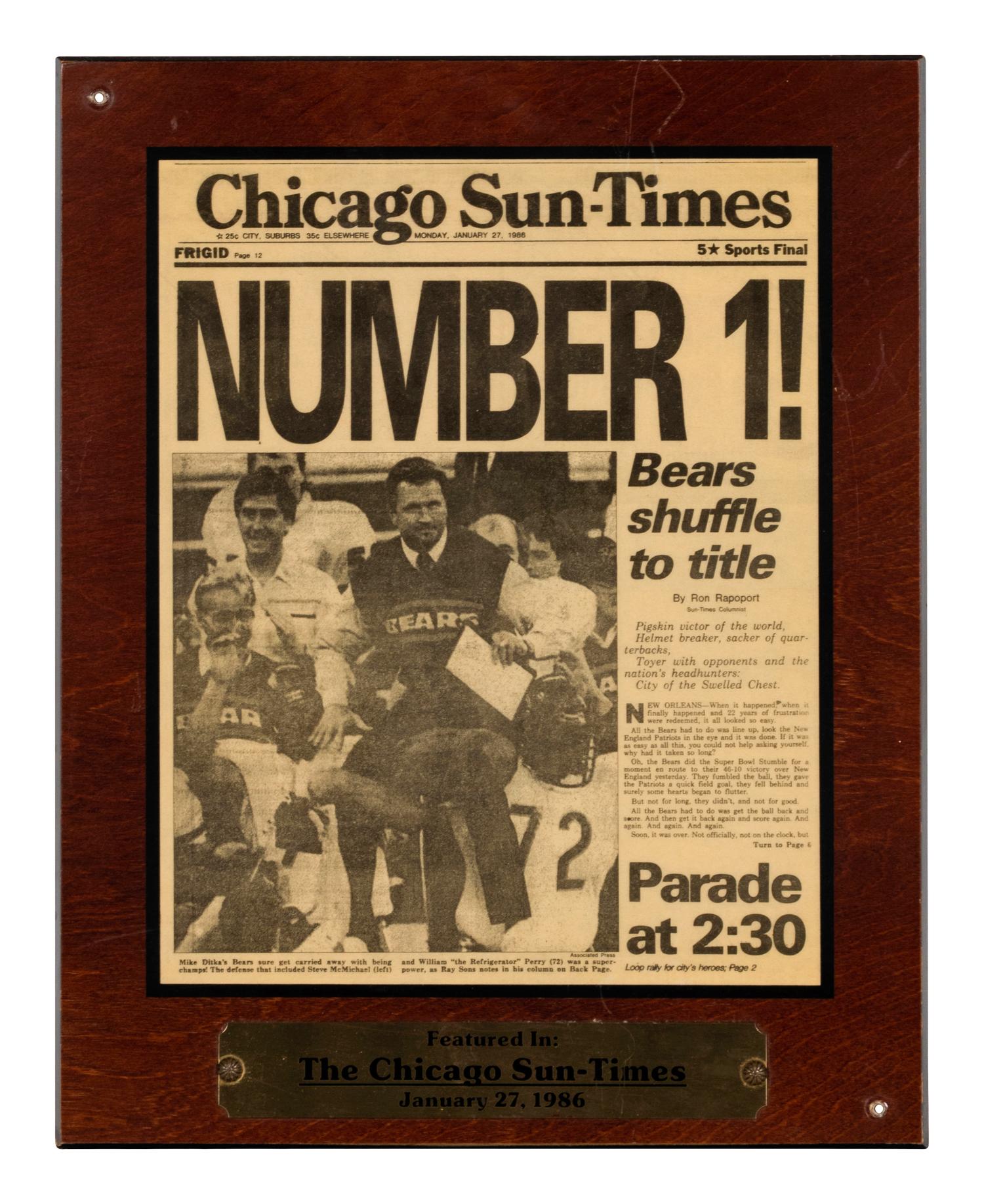 A Group of Five Photographs and Presentations Depicting the Chicago Bears at Super Bowl XX Formerly Displayed at Mike Ditka’s Restaurant