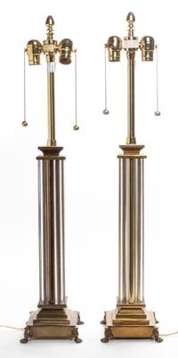 A Pair of Glass and Brass Table Lamps, Marbro Lamp Co. Height 30 1/2 inches. — 20TH CENTURY