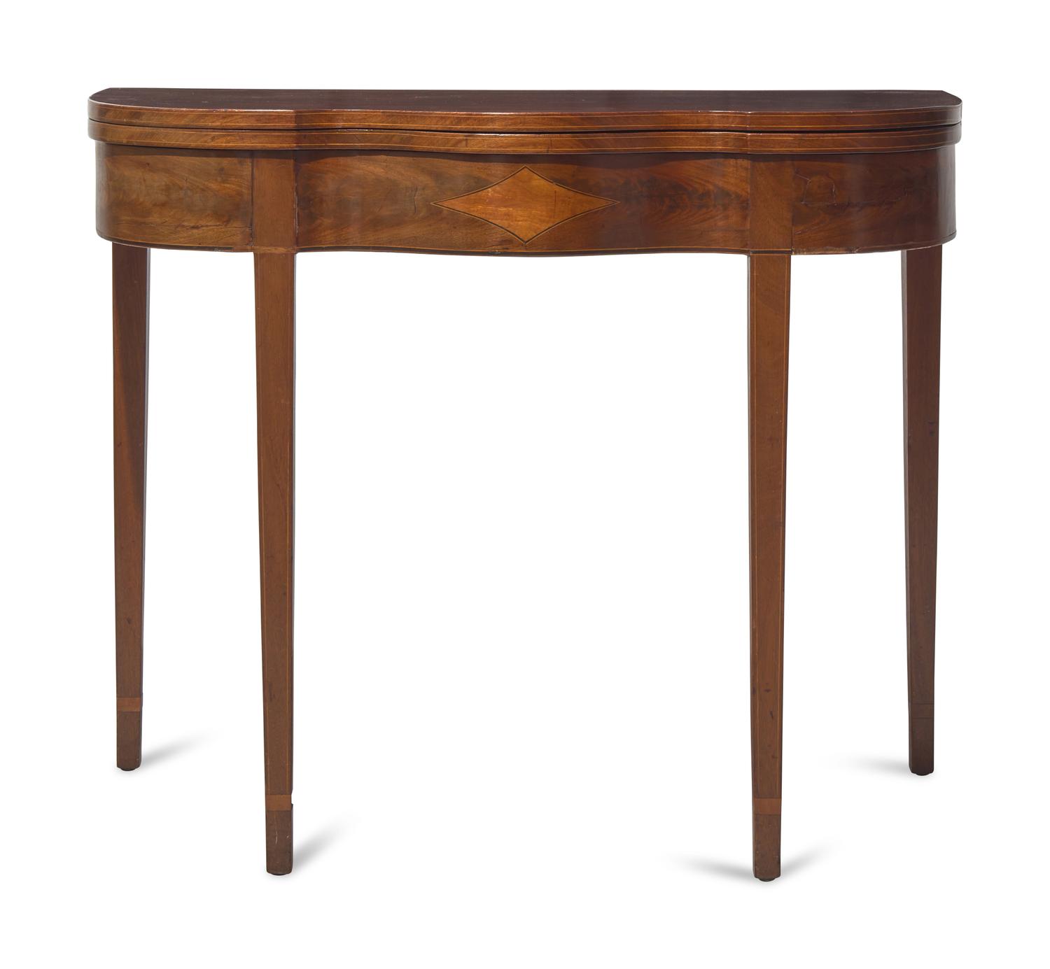 A Federal Inlaid Mahogany Serpentine Games Table, Philadelphia, PA, Circa 1805