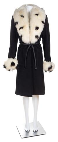 An Escada Black Wool Fox Trim Coat, Size 36.