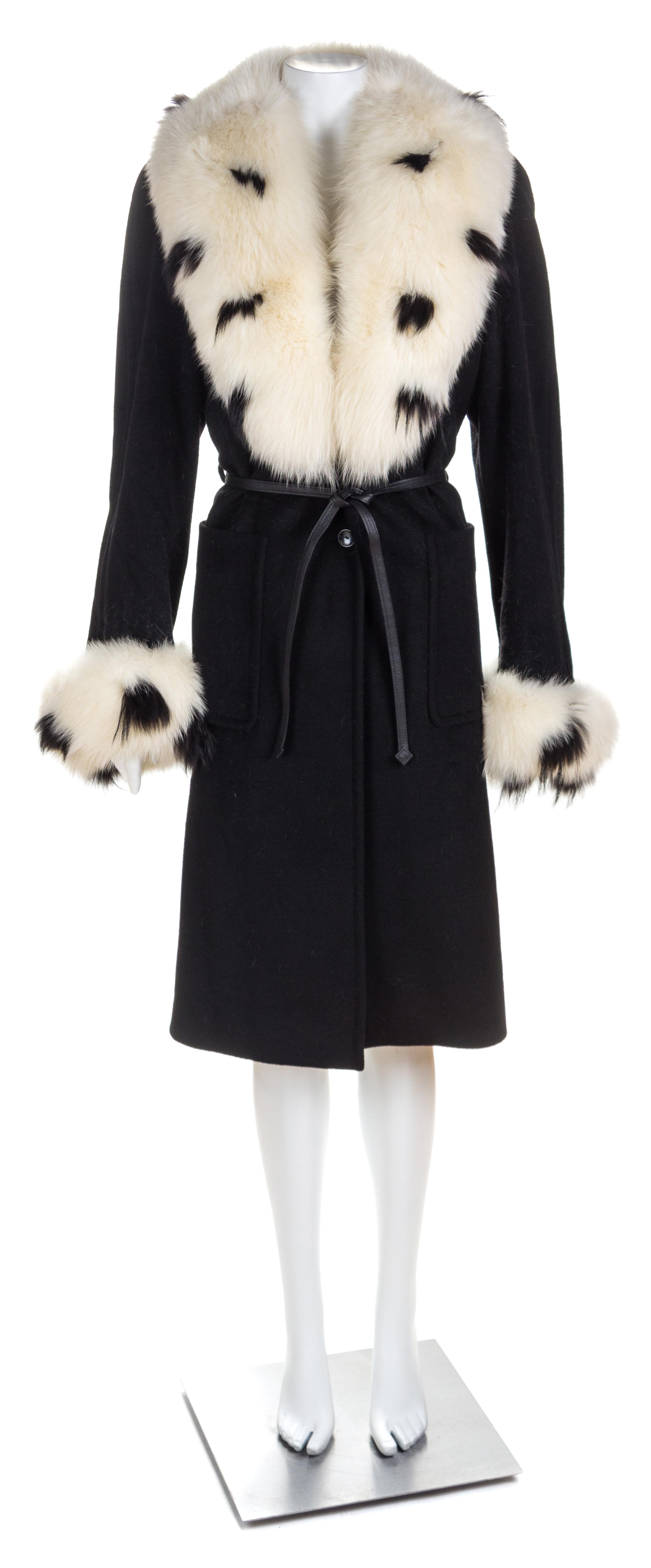 An Escada Black Wool Fox Trim Coat, Size 36.