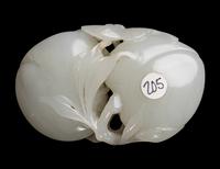 A Chinese Pale Celadon Jade 'Double Peaches' Carving