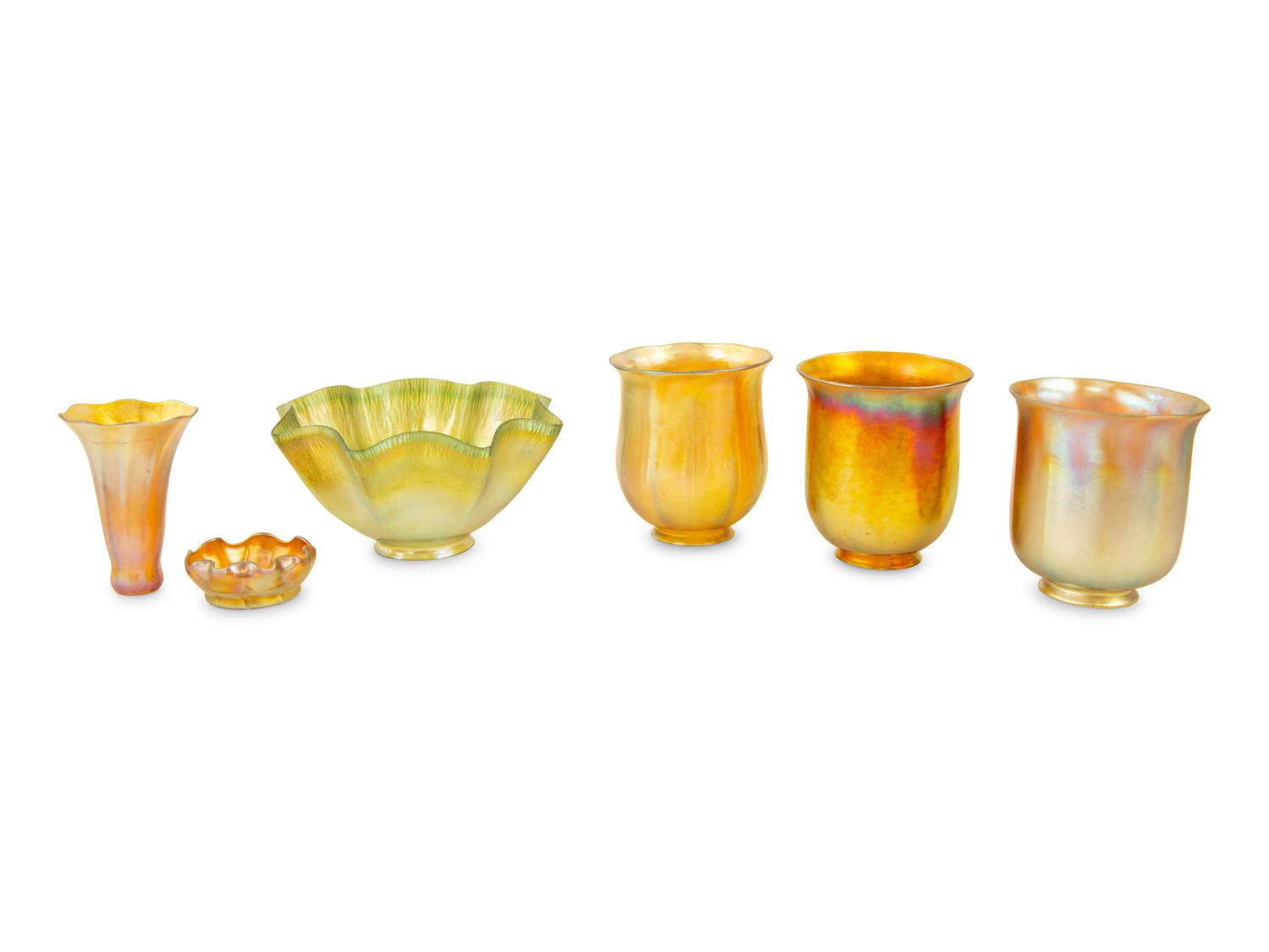 Six Tiffany Studios Favrile Glass Items