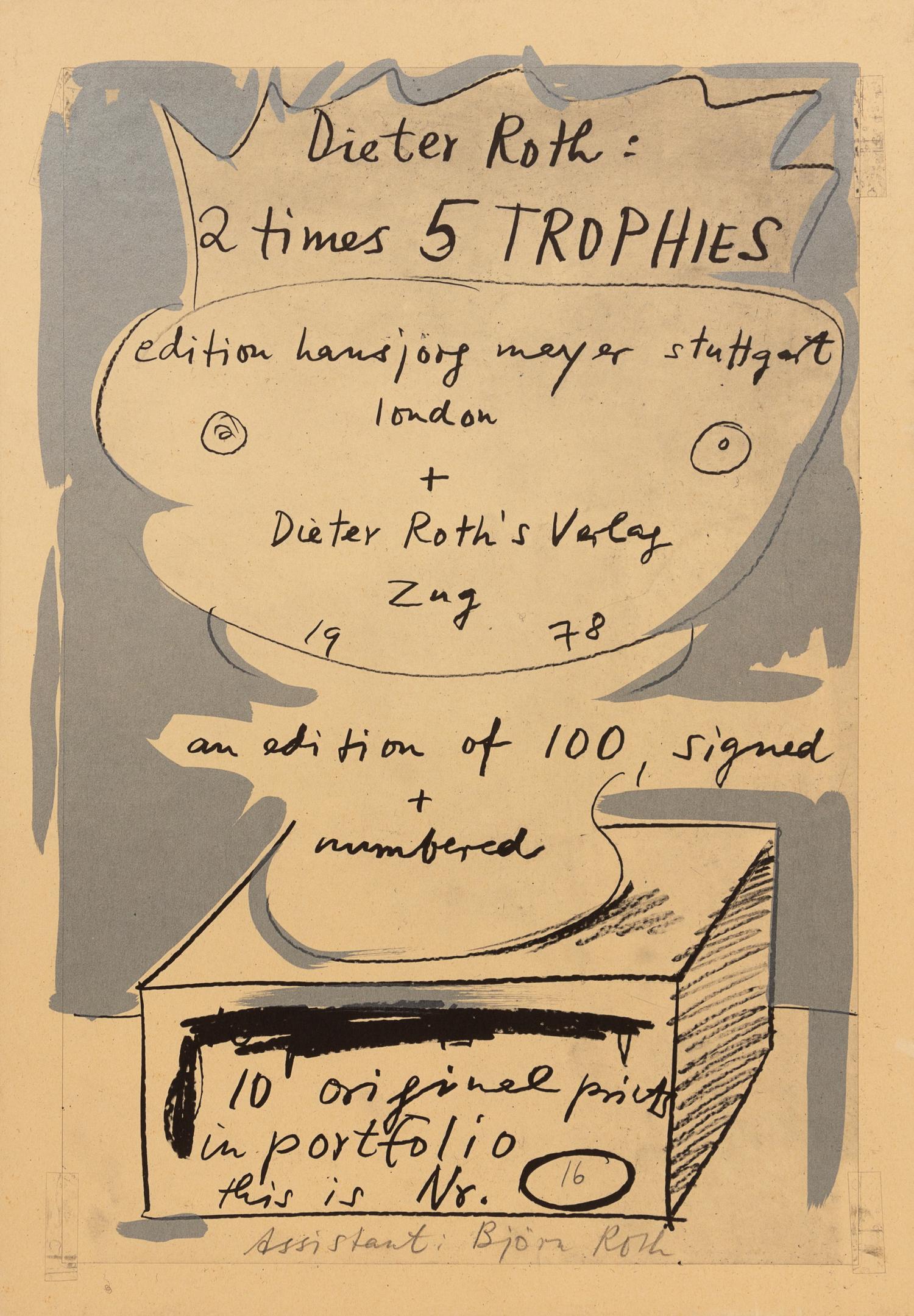 Dieter Roth, (German, 1930-1998), 2 times 5 TROPHIES, 1978, together with speedy drawing and book Seishport, Trophies; 125 Two-Handed S