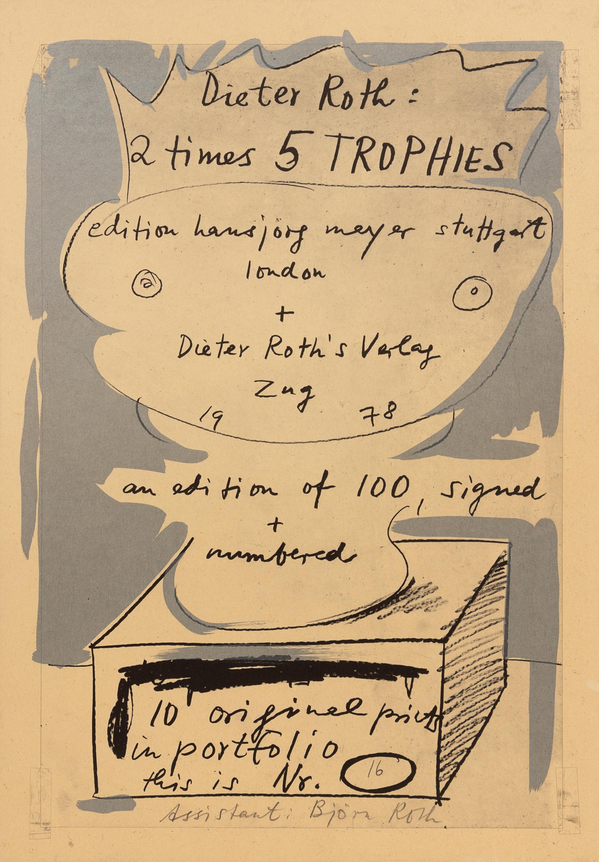 Dieter Roth, (German, 1930-1998), 2 times 5 TROPHIES, 1978, together with speedy drawing and book Seishport, Trophies; 125 Two-Handed S