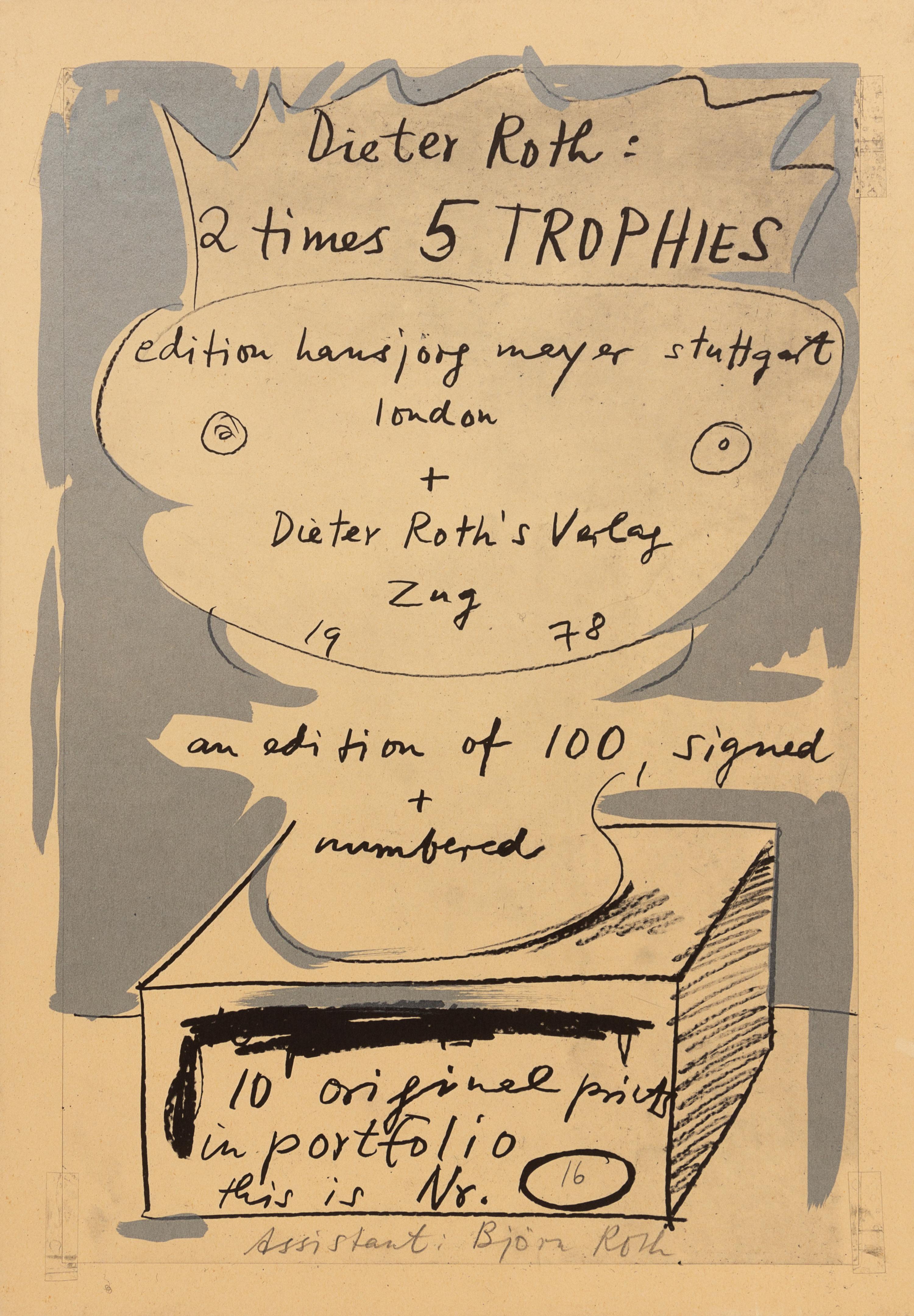Dieter Roth, (German, 1930-1998), 2 times 5 TROPHIES, 1978, together with speedy drawing and book Seishport, Trophies; 125 Two-Handed S