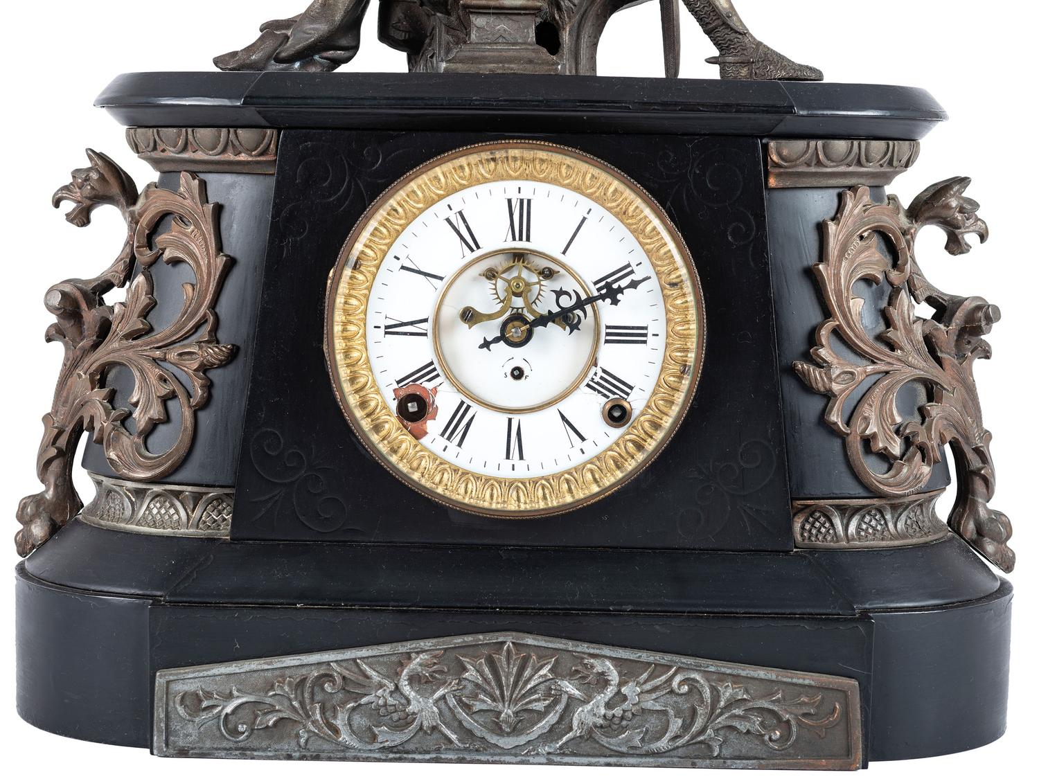 A Kroeber Saxonia Mantel Clock with Gladiator Figure