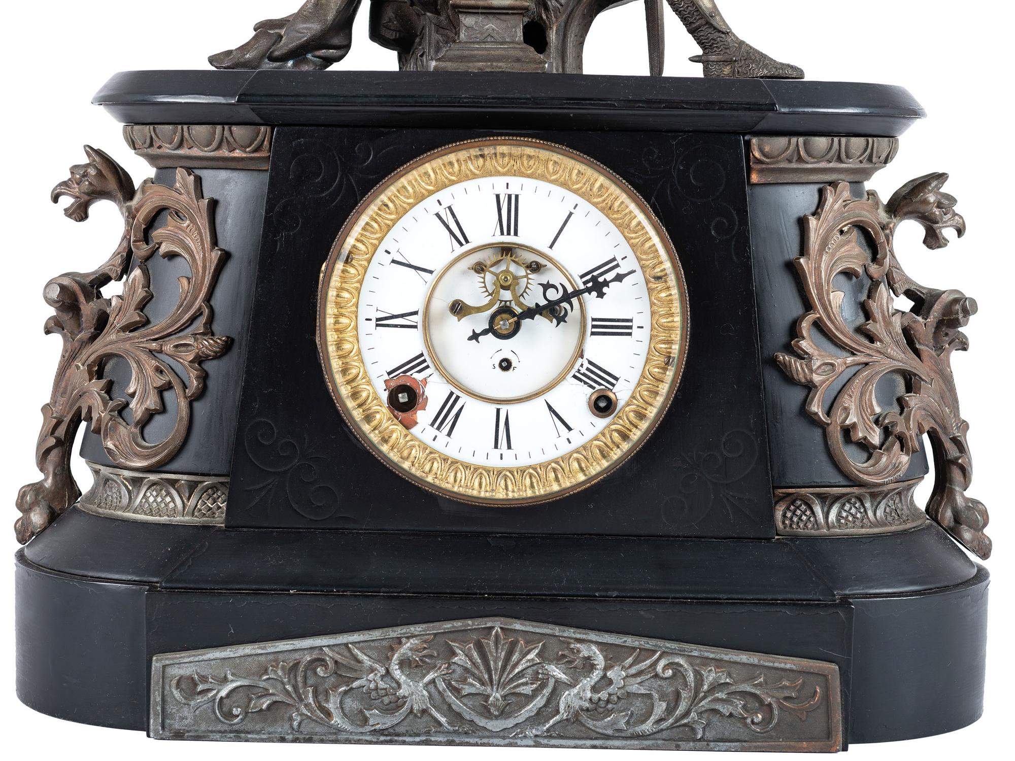 A Kroeber Saxonia Mantel Clock with Gladiator Figure