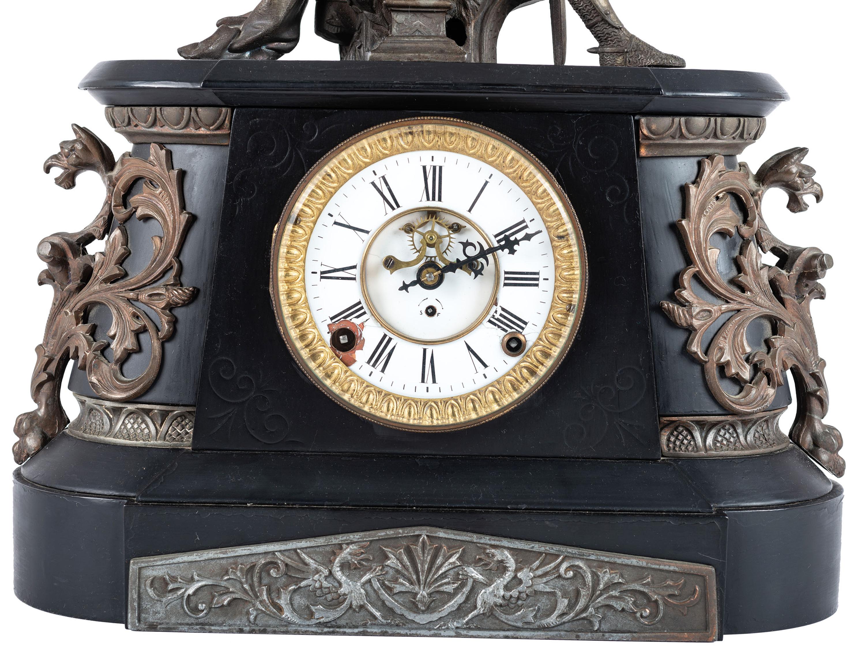 A Kroeber Saxonia Mantel Clock with Gladiator Figure