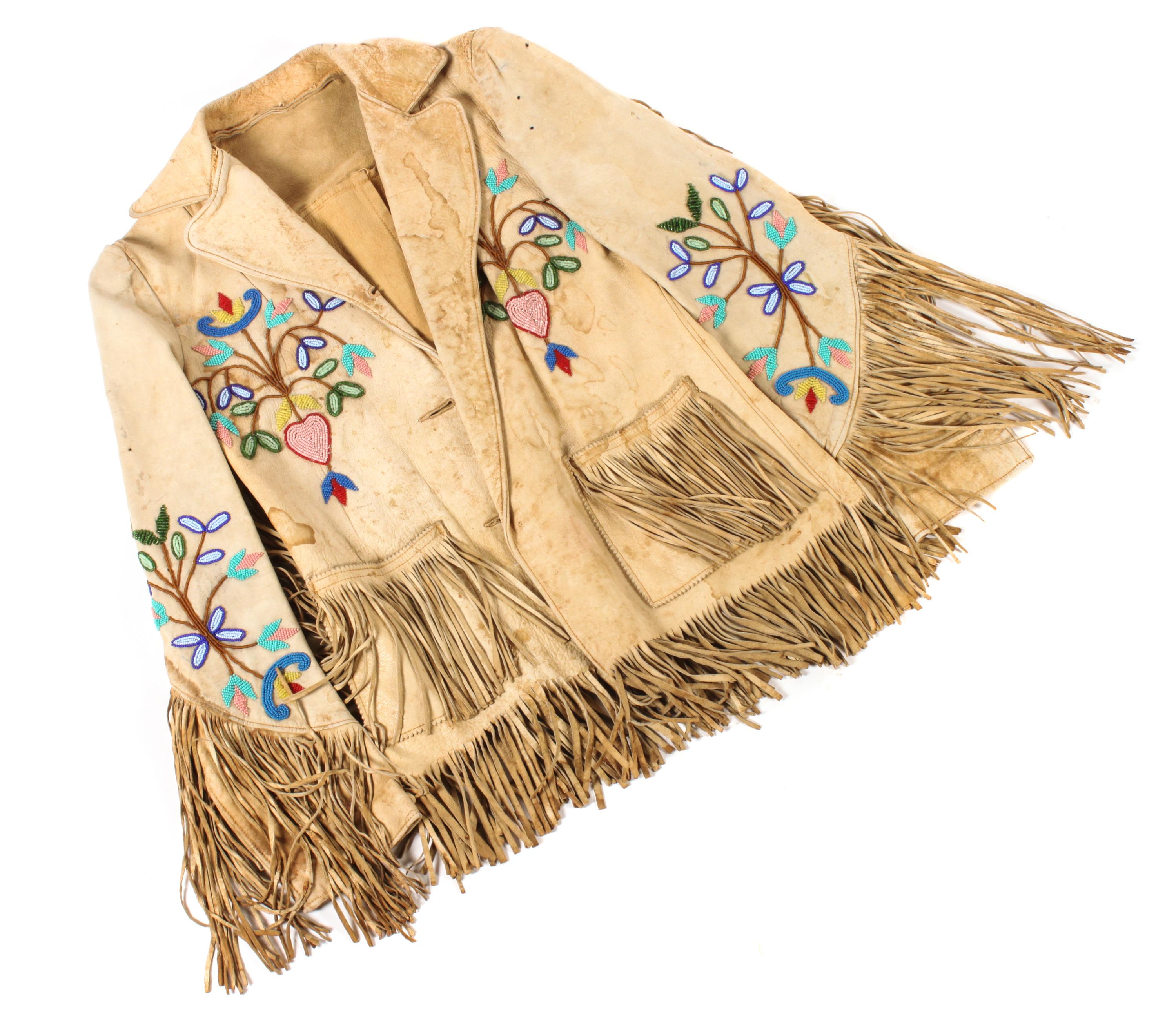 Contemporary Beaded Hide Jacket Height 26 x width (at shoulders) 17 inches