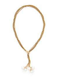 YELLOW GOLD AND CULTURED PEARL MULTISTRAND LARIAT NECKLACE