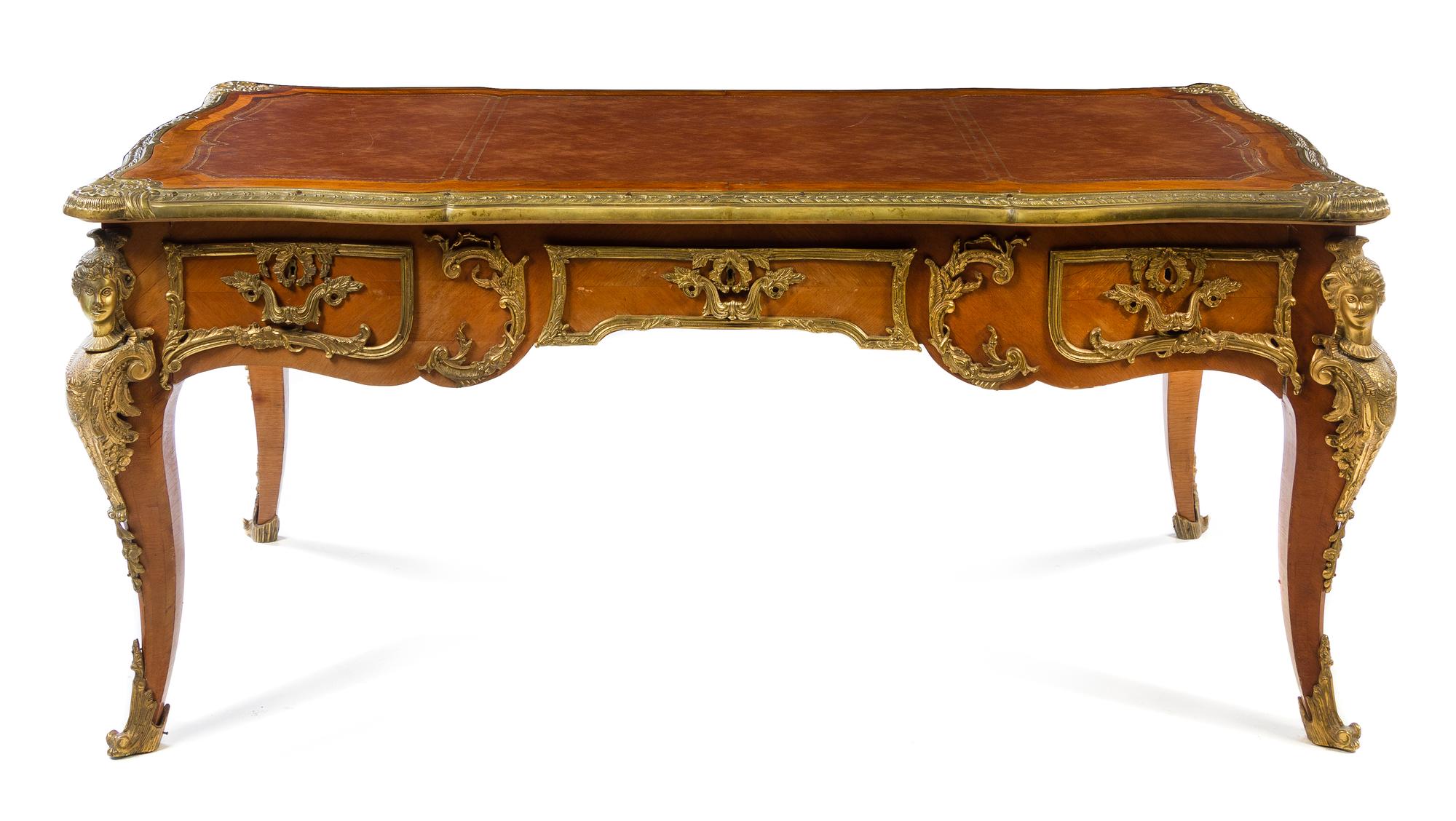 A Louis XV Style Gilt Bronze Mounted Bureau Plat Height 31 x width 68 1/2 x depth 37 3/4 inches. — 20TH CENTURY
