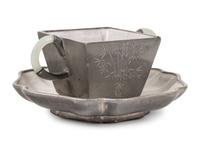 Two Chinese Pewter Encased Yixing Pottery Articles
