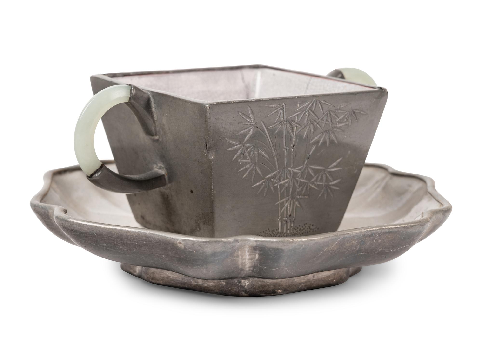 Two Chinese Pewter Encased Yixing Pottery Articles