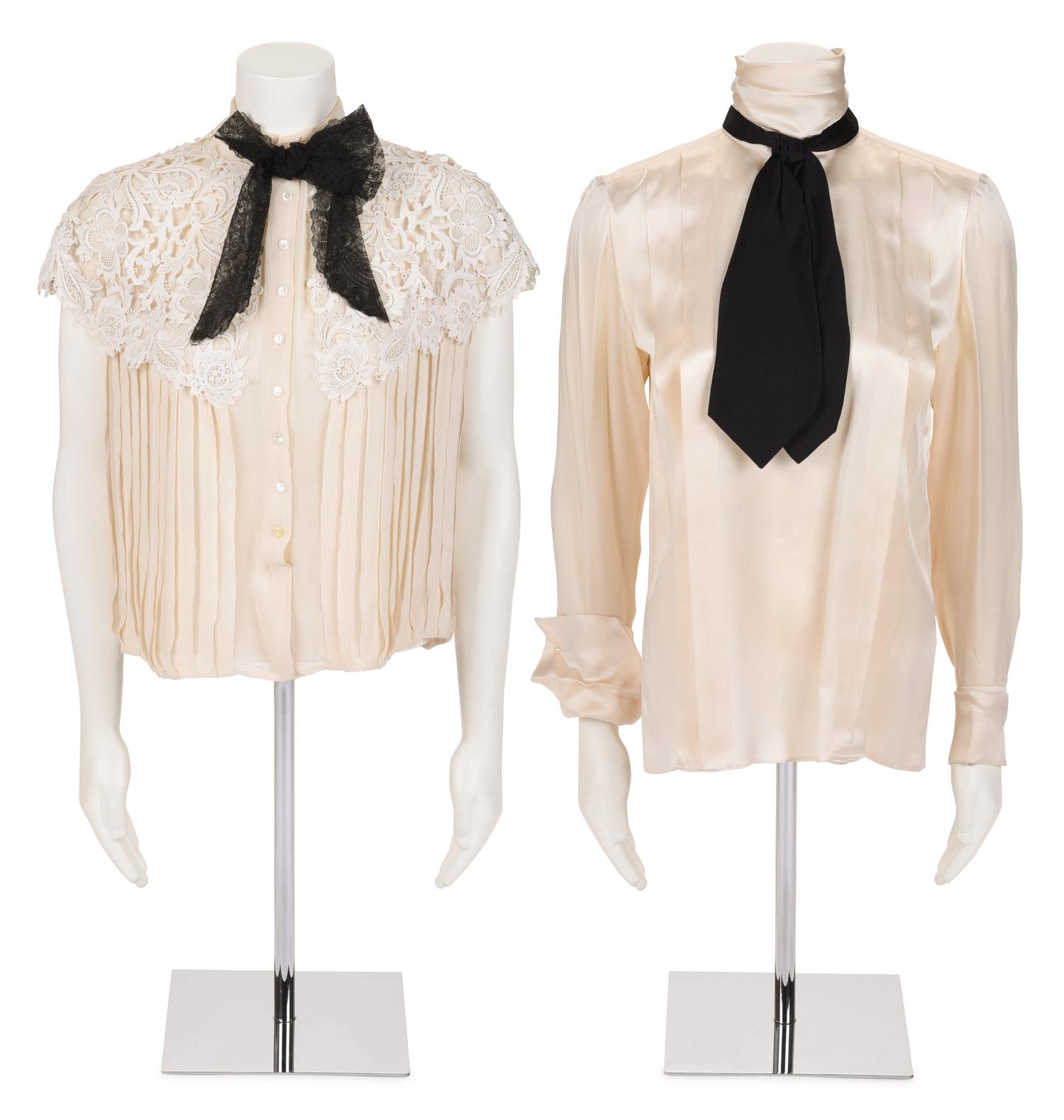 Two Silk Blouses: One Chanel Haute Couture, One Unlabeled, 1980-90s