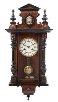 A Victorian Walnut and Part Ebonized Regulator Clock, Junghans Height 20 1/2 inches. — 19TH/20TH CENTURY