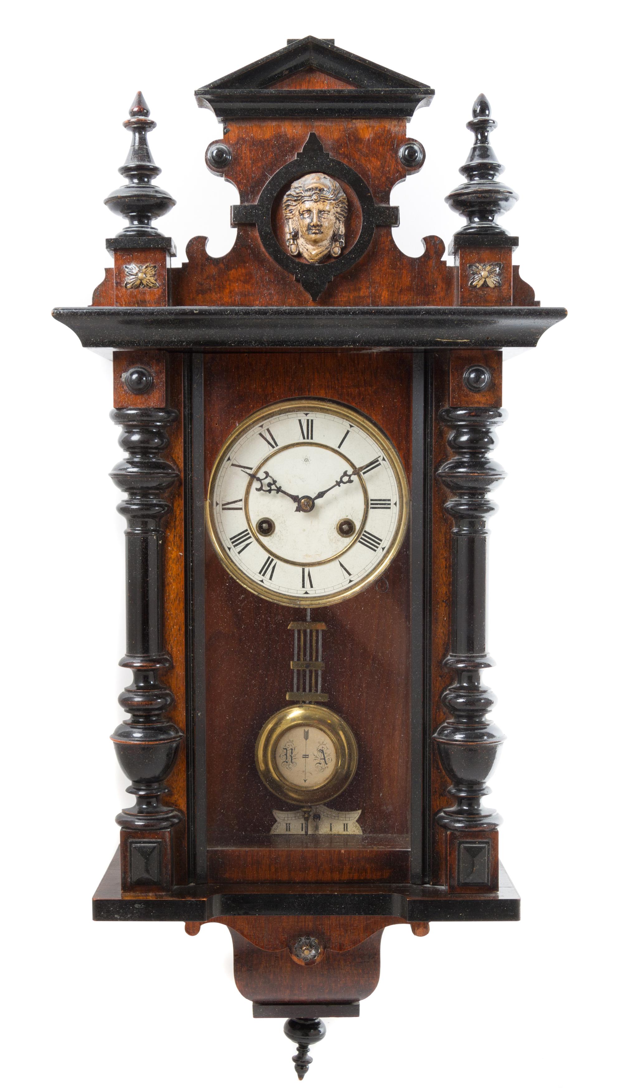 A Victorian Walnut and Part Ebonized Regulator Clock, Junghans Height 20 1/2 inches. — 19TH/20TH CENTURY