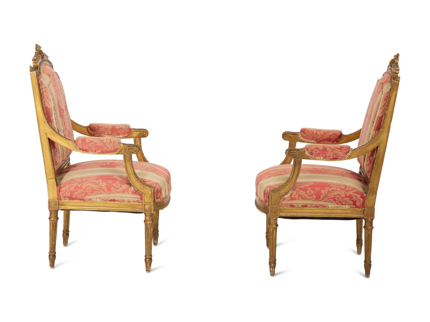 A Pair of Louis XVI Style Giltwood Fauteuils à la Reine