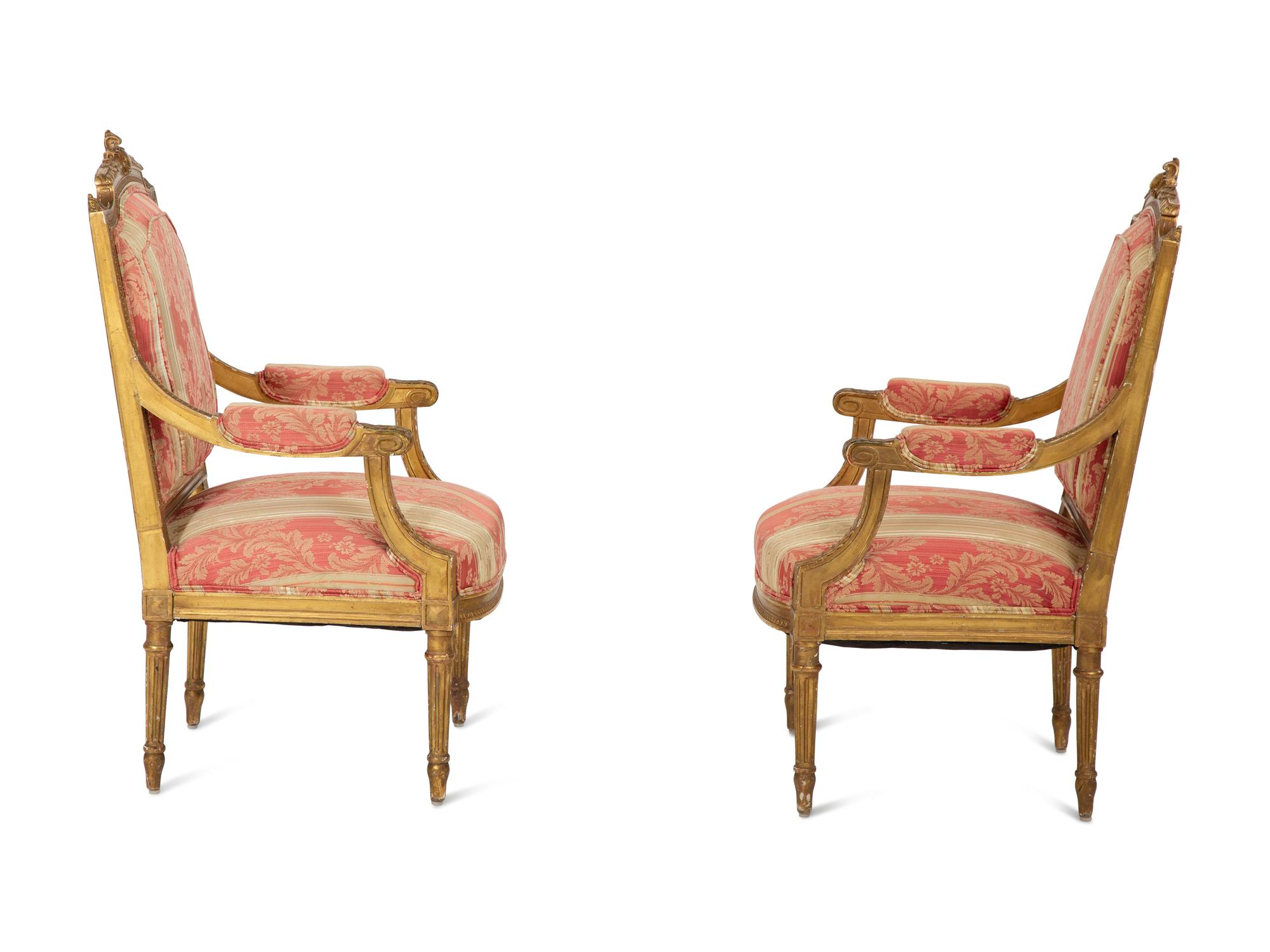 A Pair of Louis XVI Style Giltwood Fauteuils à la Reine