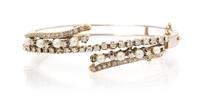 A 14 Karat Yellow Gold, Diamond and Cultured Pearl Bangle Bracelet, 16.25 dwts.