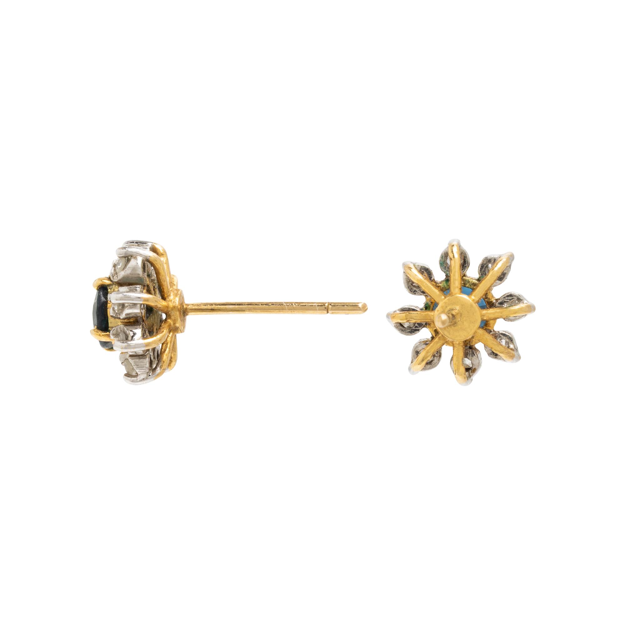 Sapphire, Diamond, and Bicolor Gold Earrings