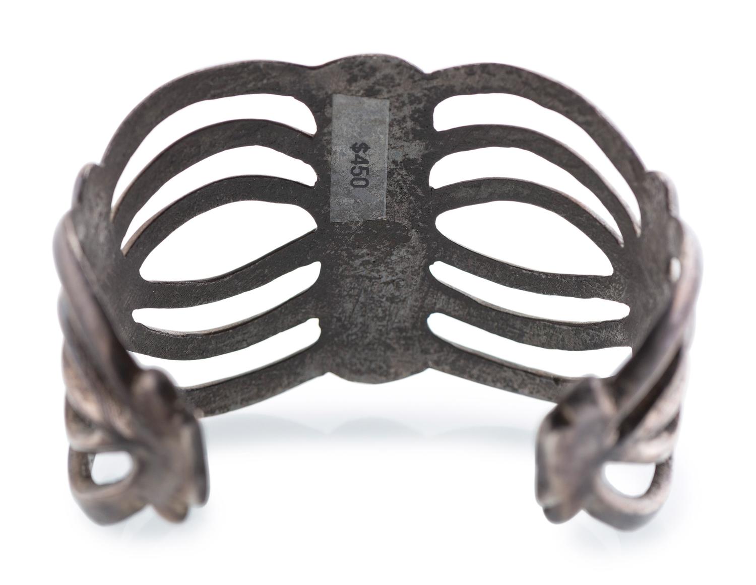 Navajo Sandcast Silver and Turquoise Cuff Bracelet