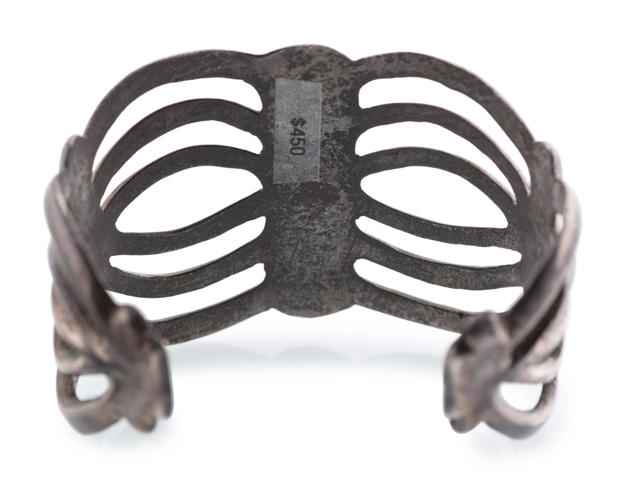 Navajo Sandcast Silver and Turquoise Cuff Bracelet