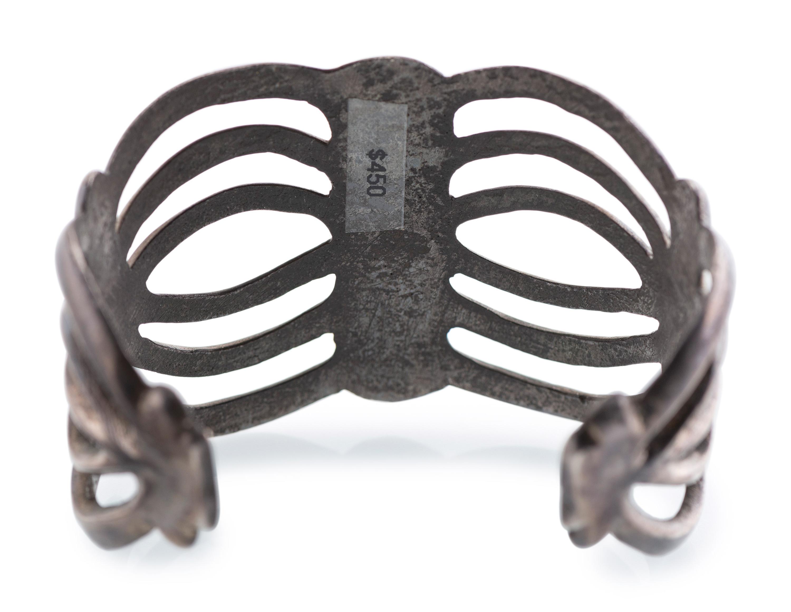 Navajo Sandcast Silver and Turquoise Cuff Bracelet
