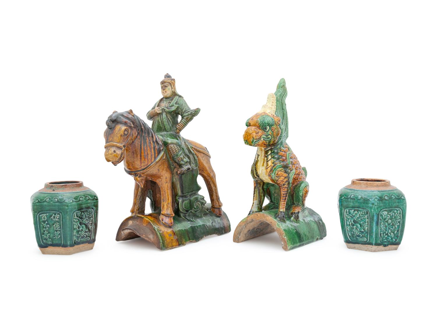 A Group of Four Chinese Sancai Glazed Articles