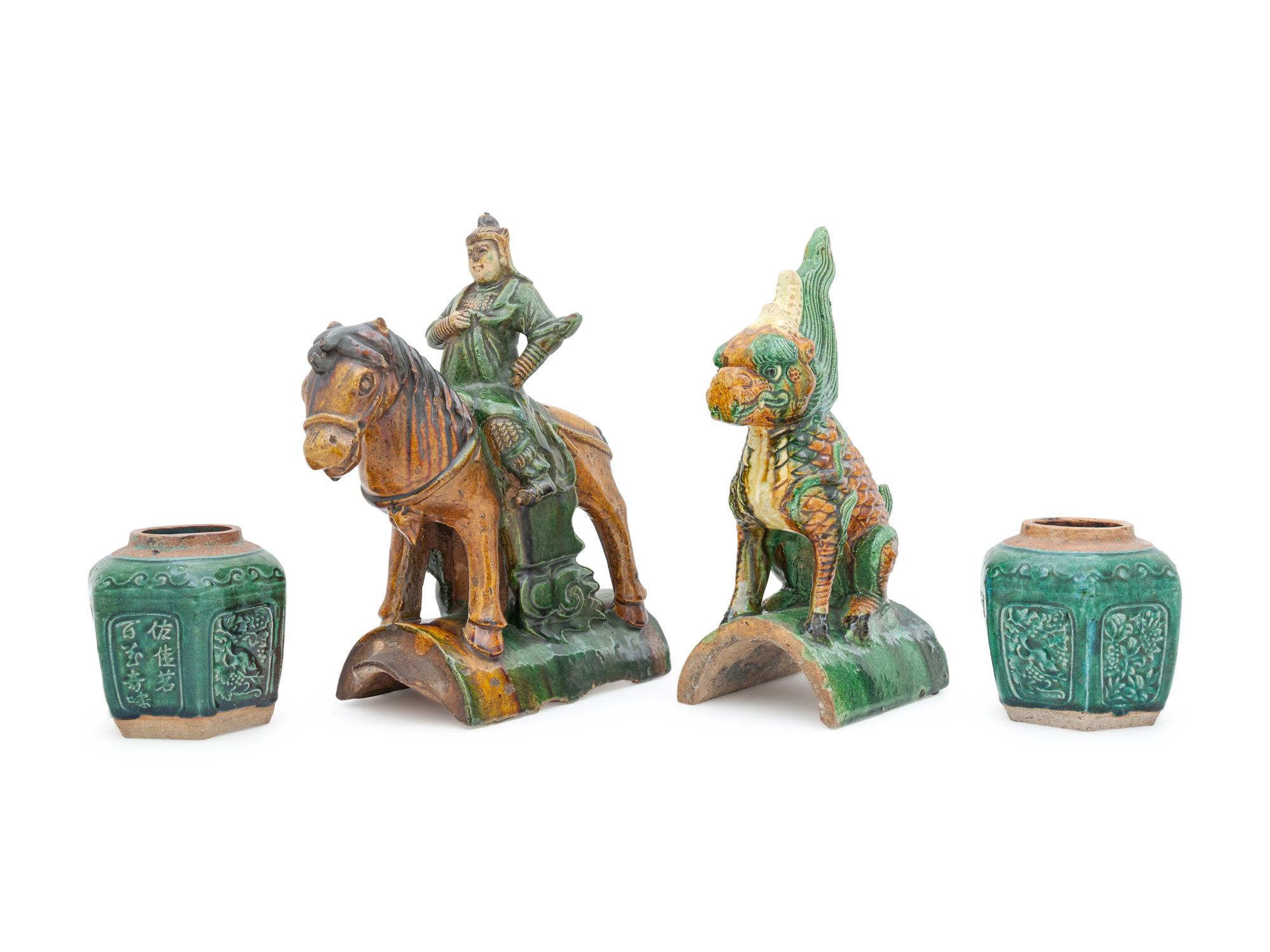 A Group of Four Chinese Sancai Glazed Articles