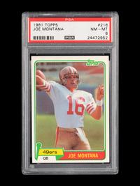 A 1981 Topps Joe Montana Rookie Football Card No. 216 (PSA 8 NM-MT)