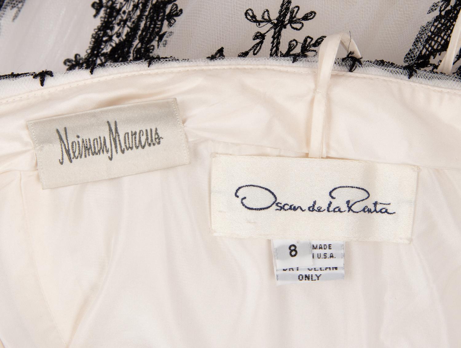Oscar de la Renta White Net with Black Lace Gown, 2000s