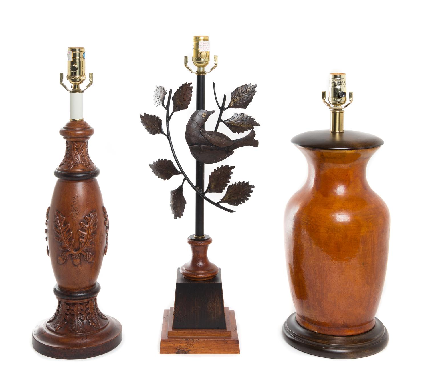 A Group of Three Table Lamps Height of tallest 23 3/4 inches.