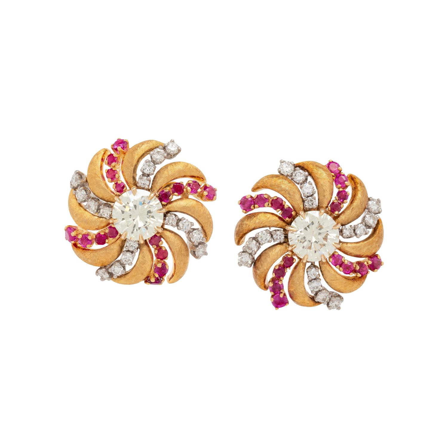 DIAMOND AND RUBY CLIP EARRINGS