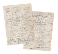 WRIGHT, Frank Lloyd (1867-1959). Autograph manuscript signed ("Frank Lloyd Wright"), entitled "To the Countryside," numerous holograph emendations and corrections in ink, several in pencil or purple pencil. N.p. [Taliesin?], [June 1926]. 2 pages, 4to, creased.