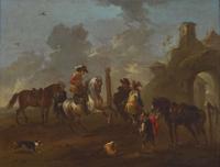 August Querfurt (Austrian, 1696-1761), A Pair: Cavalier Meeting; together with Hawking Party
