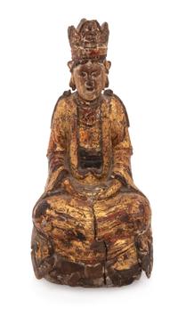A Chinese Gilt Lacquered Wood Figure of Guanyin