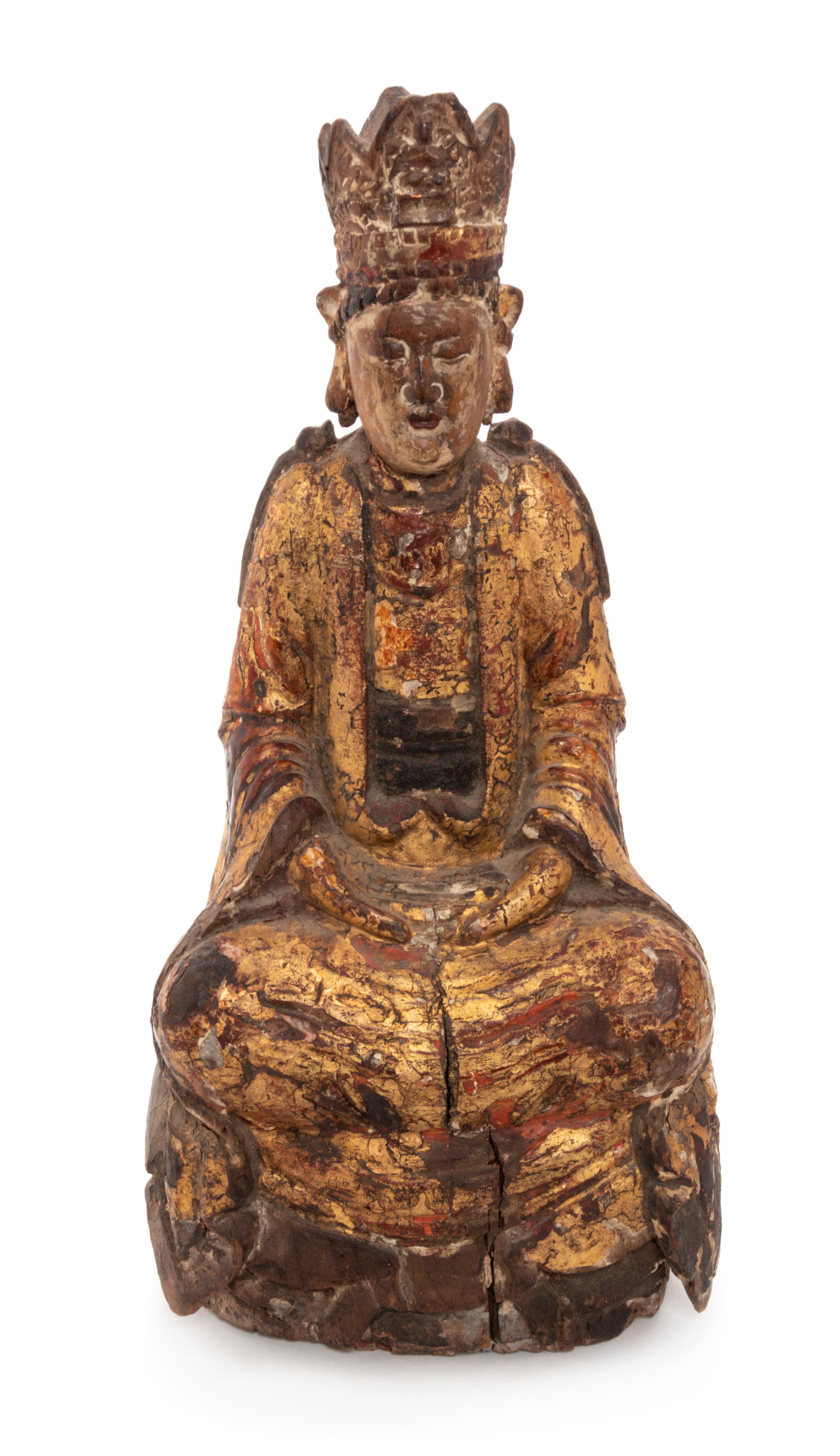 A Chinese Gilt Lacquered Wood Figure of Guanyin